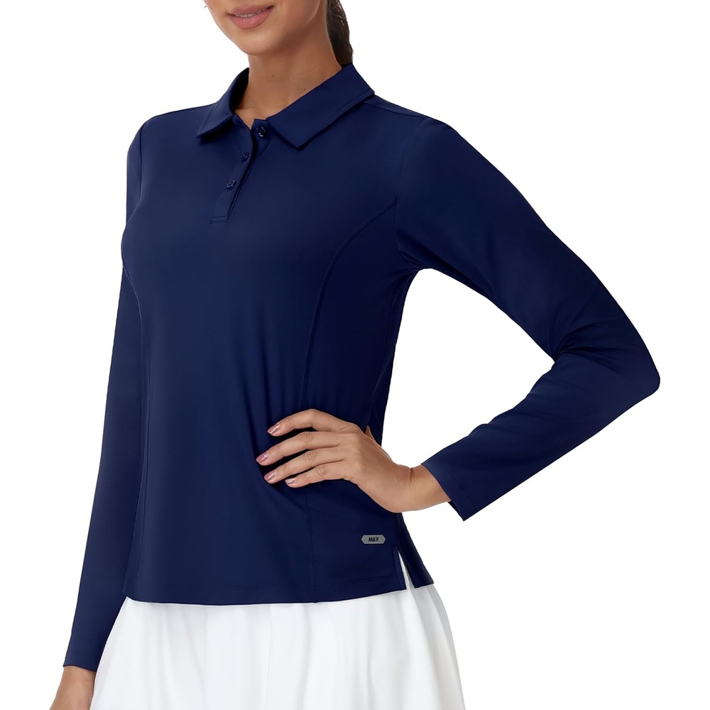 image:imageMIER Long Sleeve Polo Shirts for Women Quick Dry Collared Golf Tops for Athletic Tennis Work Inherent UPF 50 Sun ProtectionNavy