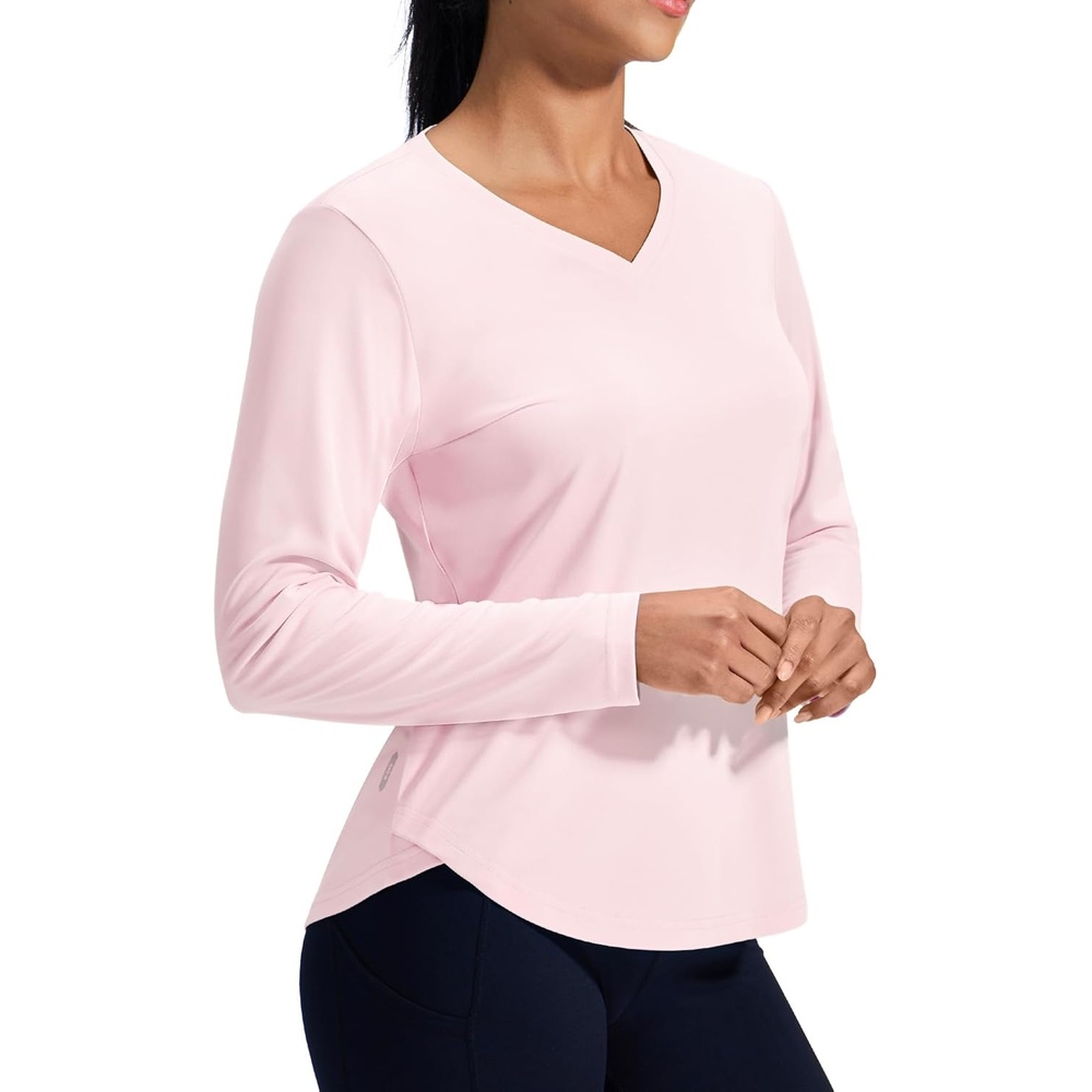 image:imageMIER Long Sleeve Workout Tops for Women UPF 50 SPF UV Protection Sun Shirts Dry Fit Athletic Running Gym Tshirt VNeckLight Pink