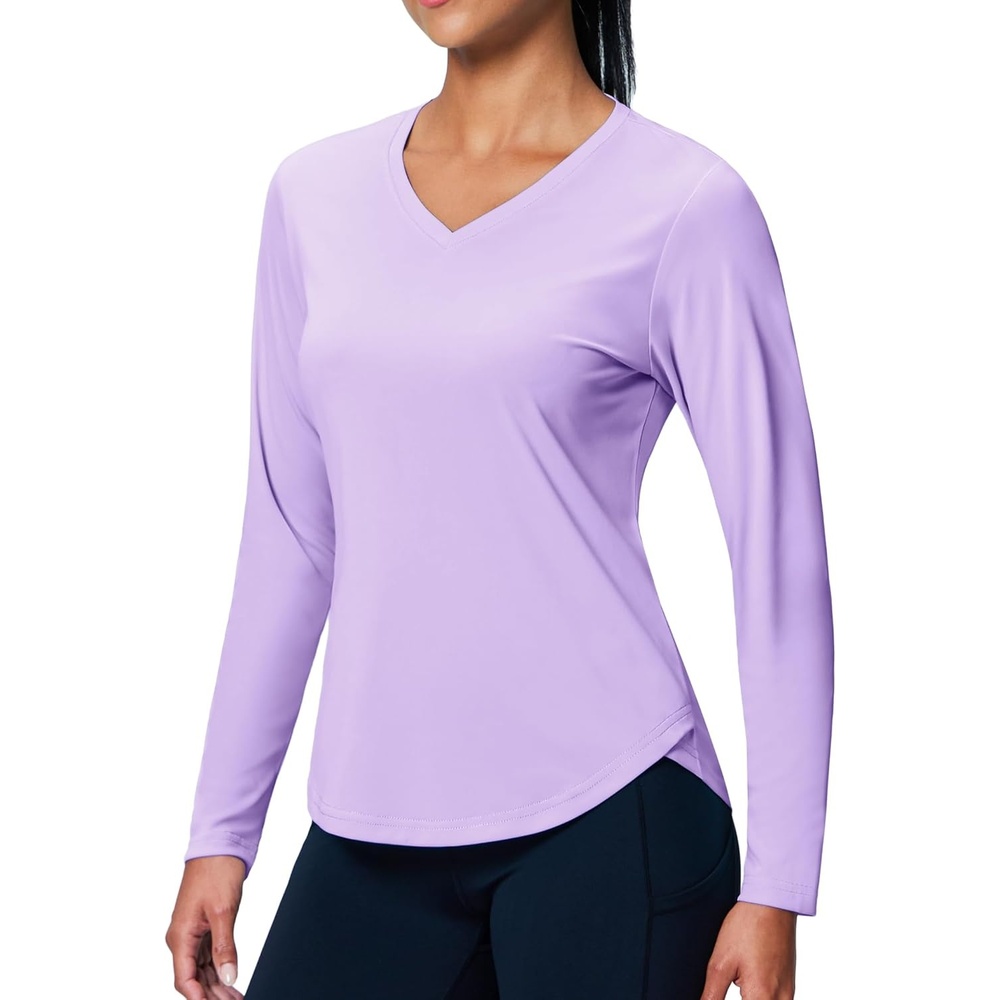 image:imageMIER Long Sleeve Workout Tops for Women UPF 50 SPF UV Protection Sun Shirts Dry Fit Athletic Running Gym Tshirt VNeckPurple