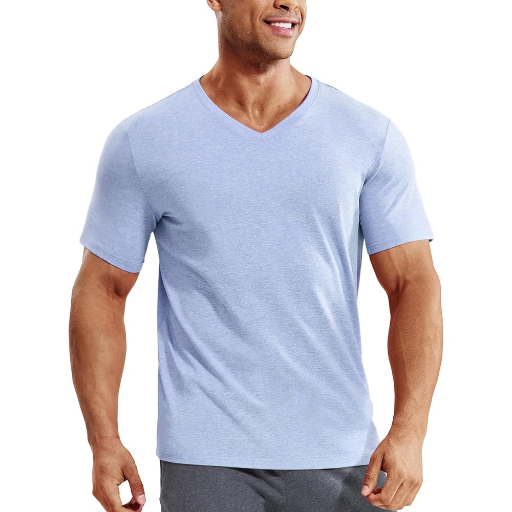 image:imageMIER Mens Dry Fit V Neck TShirts Workout Soft Short Sleeve Moisture Wicking Running Athletic Gym Casual Tee TopsHeather Blue