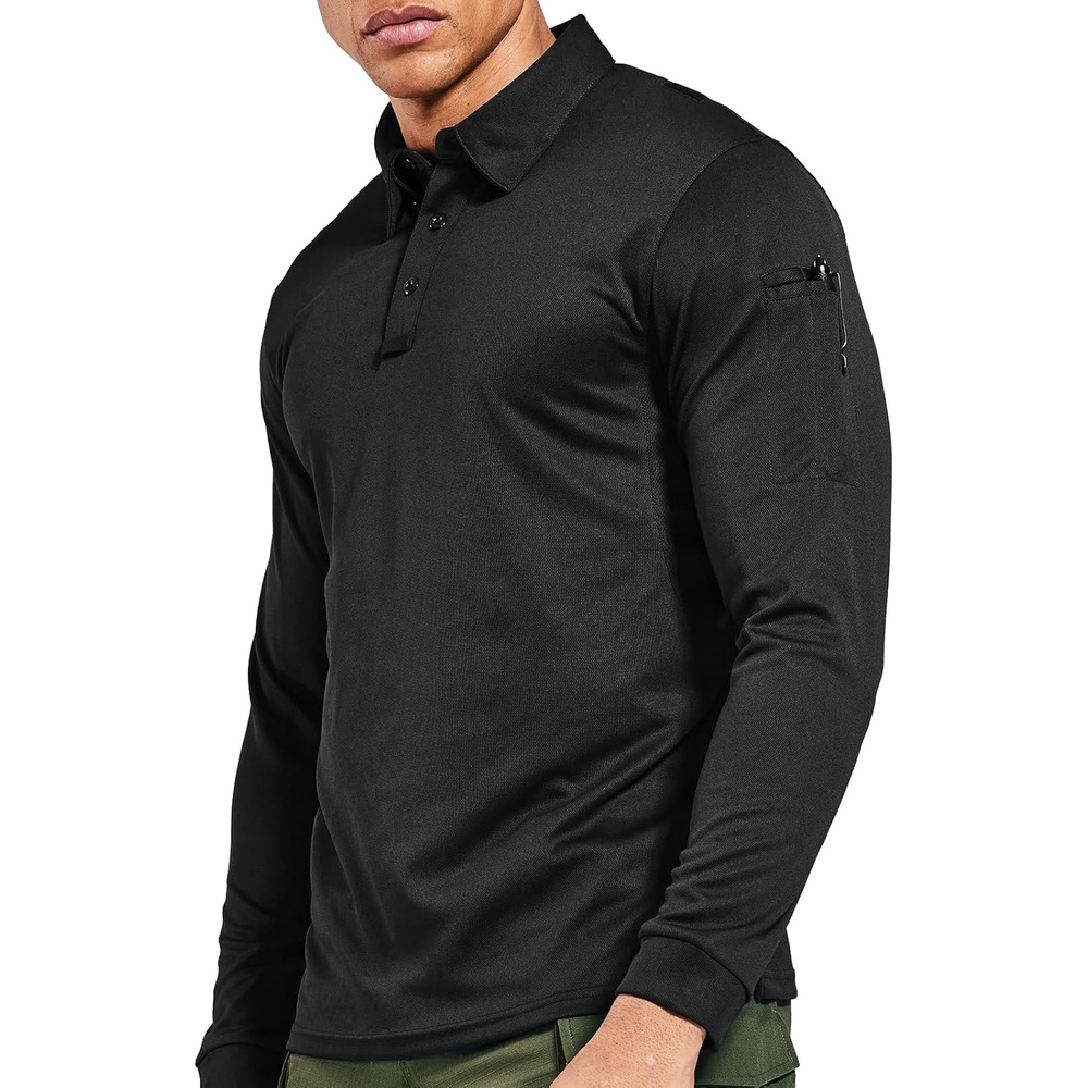 image:imageMIER Mens Outdoor Performance Tactical Polo Shirts Short and Long Sleeve MoistureWickingBlack02 Long Sleeve