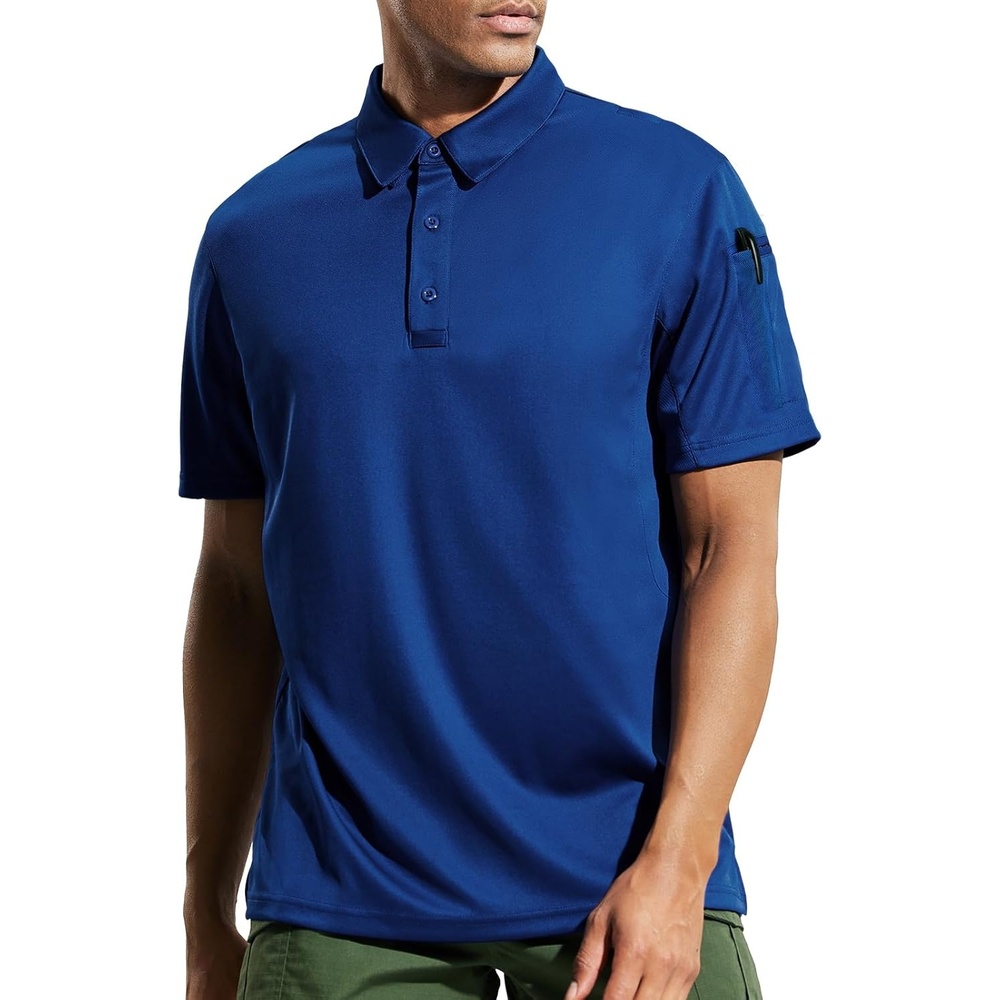 image:imageMIER Mens Outdoor Performance Tactical Polo Shirts Short and Long Sleeve MoistureWickingClassic Blue01 Short Sleeve