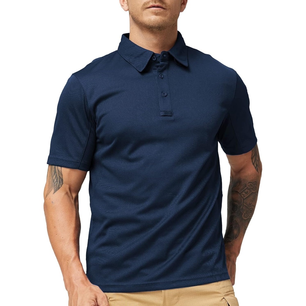 image:imageMIER Mens Outdoor Performance Tactical Polo Shirts Short and Long Sleeve MoistureWickingDark Blue01 Short Sleeve
