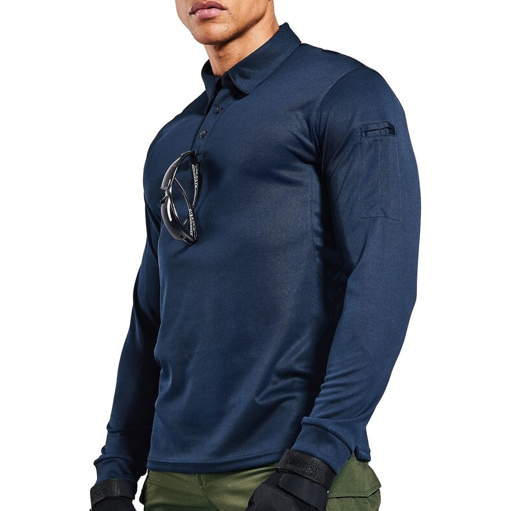 image:imageMIER Mens Outdoor Performance Tactical Polo Shirts Short and Long Sleeve MoistureWickingDark Blue02 Long Sleeve