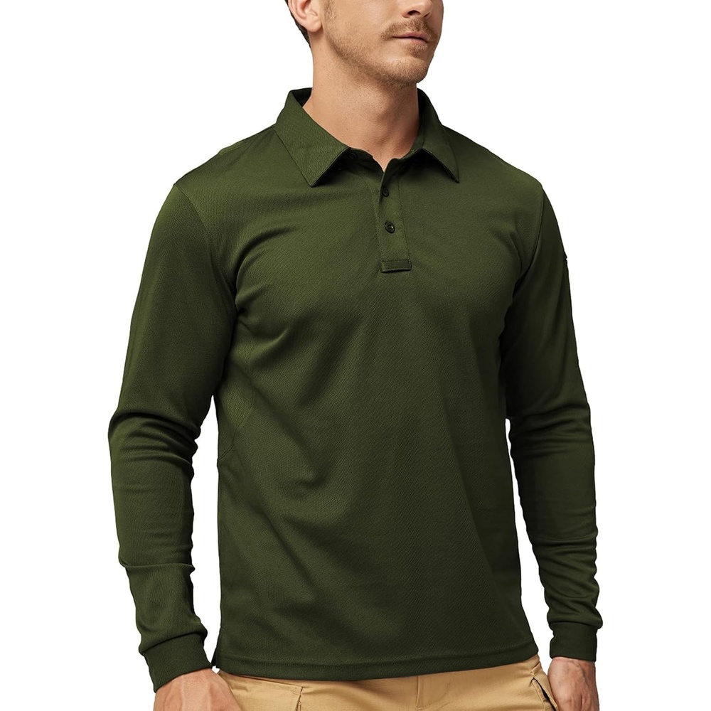 image:imageMIER Mens Outdoor Performance Tactical Polo Shirts Short and Long Sleeve MoistureWickingGreen02 Long Sleeve