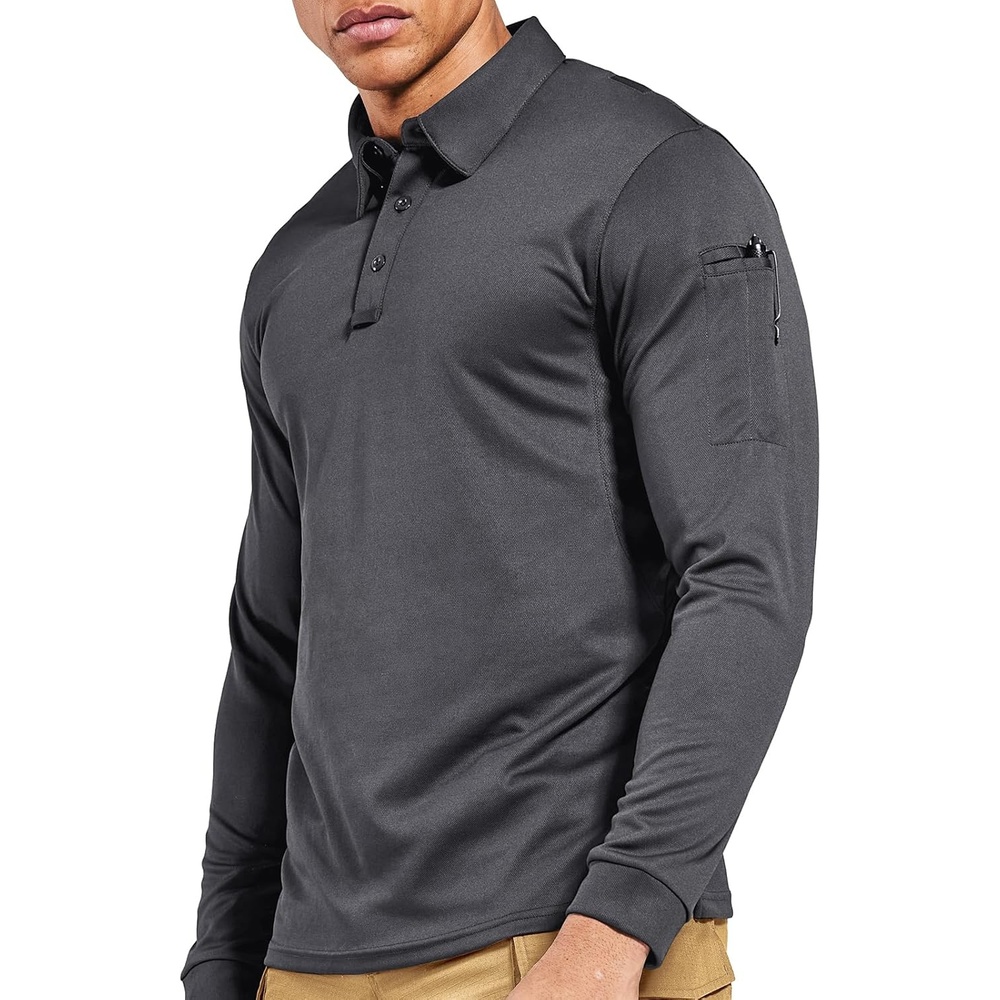 image:imageMIER Mens Outdoor Performance Tactical Polo Shirts Short and Long Sleeve MoistureWickingGrey02 Long Sleeve