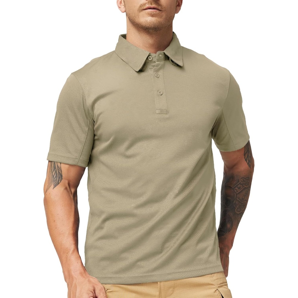 image:imageMIER Mens Outdoor Performance Tactical Polo Shirts Short and Long Sleeve MoistureWickingKhaki01 Short Sleeve