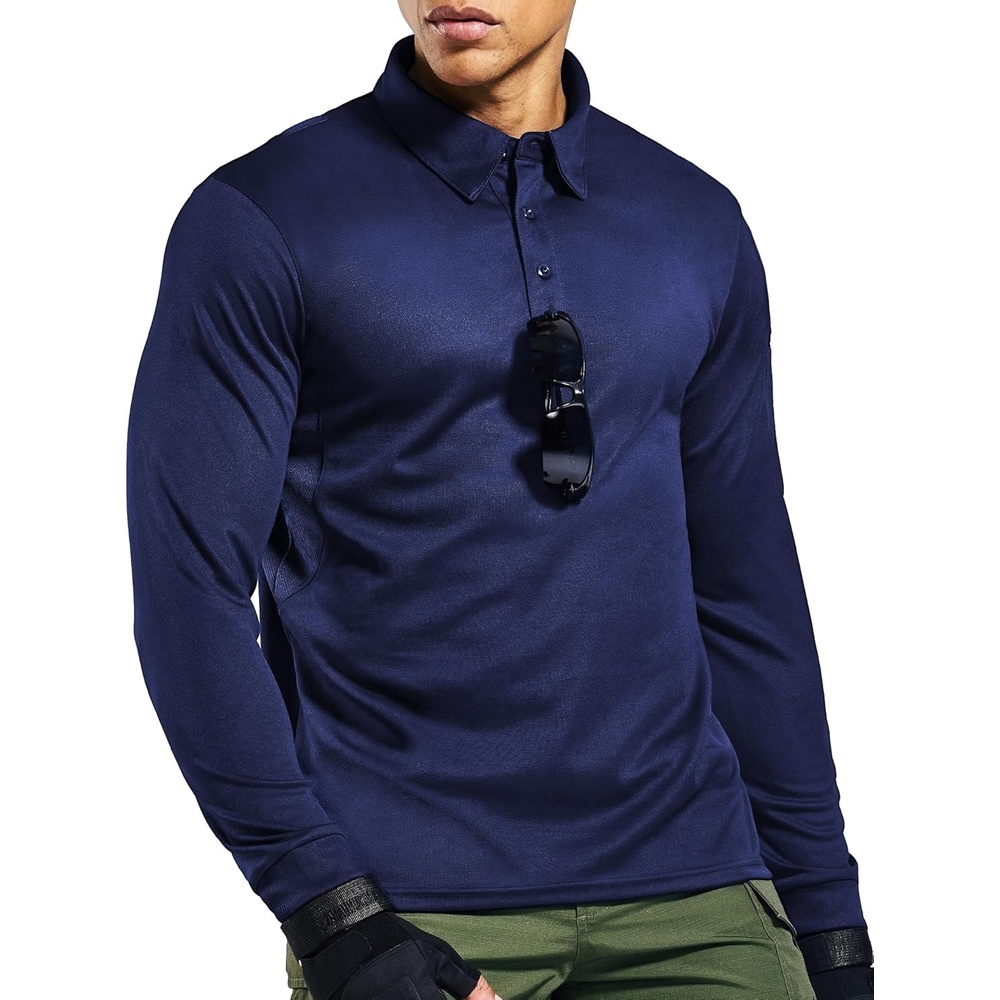 image:imageMIER Mens Outdoor Performance Tactical Polo Shirts Short and Long Sleeve MoistureWickingNavy02 Long Sleeve