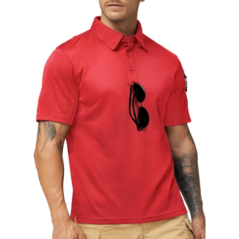 image:imageMIER Mens Outdoor Performance Tactical Polo Shirts Short and Long Sleeve MoistureWickingRed01 Short Sleeve