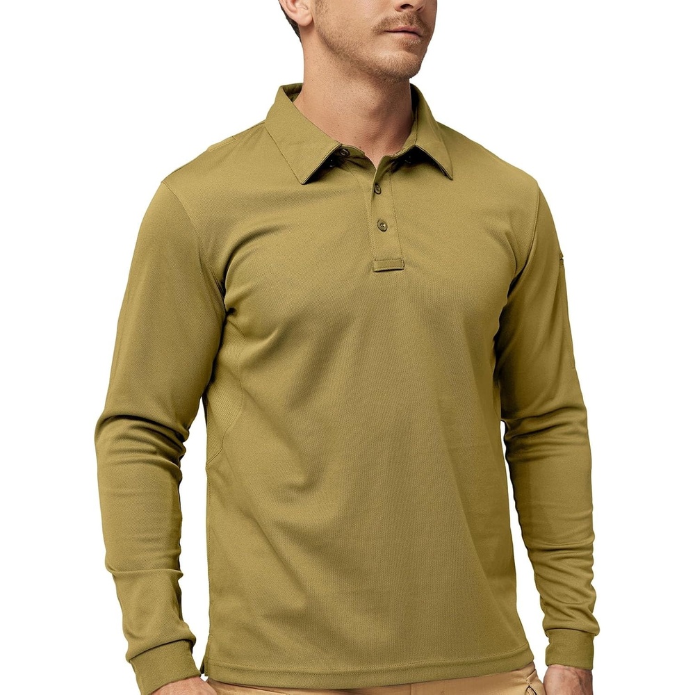 image:imageMIER Mens Outdoor Performance Tactical Polo Shirts Short and Long Sleeve MoistureWickingSan Brown02 Long Sleeve
