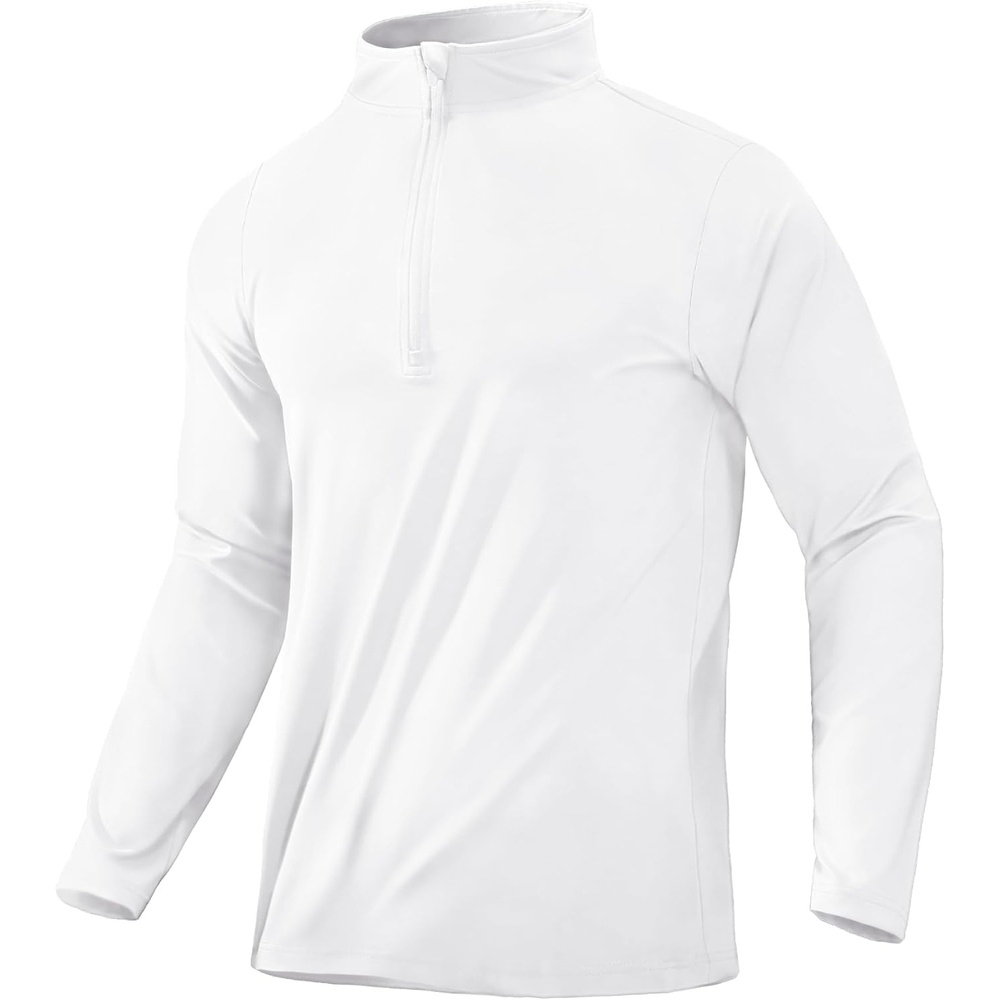 image:imageMIER Mens Quarter Zip Pullover Dry Fit Lightweight 14 Zip Long Sleeve Shirts for Athletic Running Golf Hiking UPF 50White
