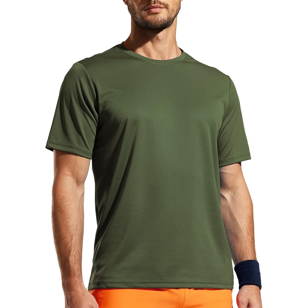 image:imageMIER Mens Quick Dry Workout Shirts Moisture Wicking Running Athletic Performance TShirts Recycled Polyester Top TeeArmy Green Crewneck