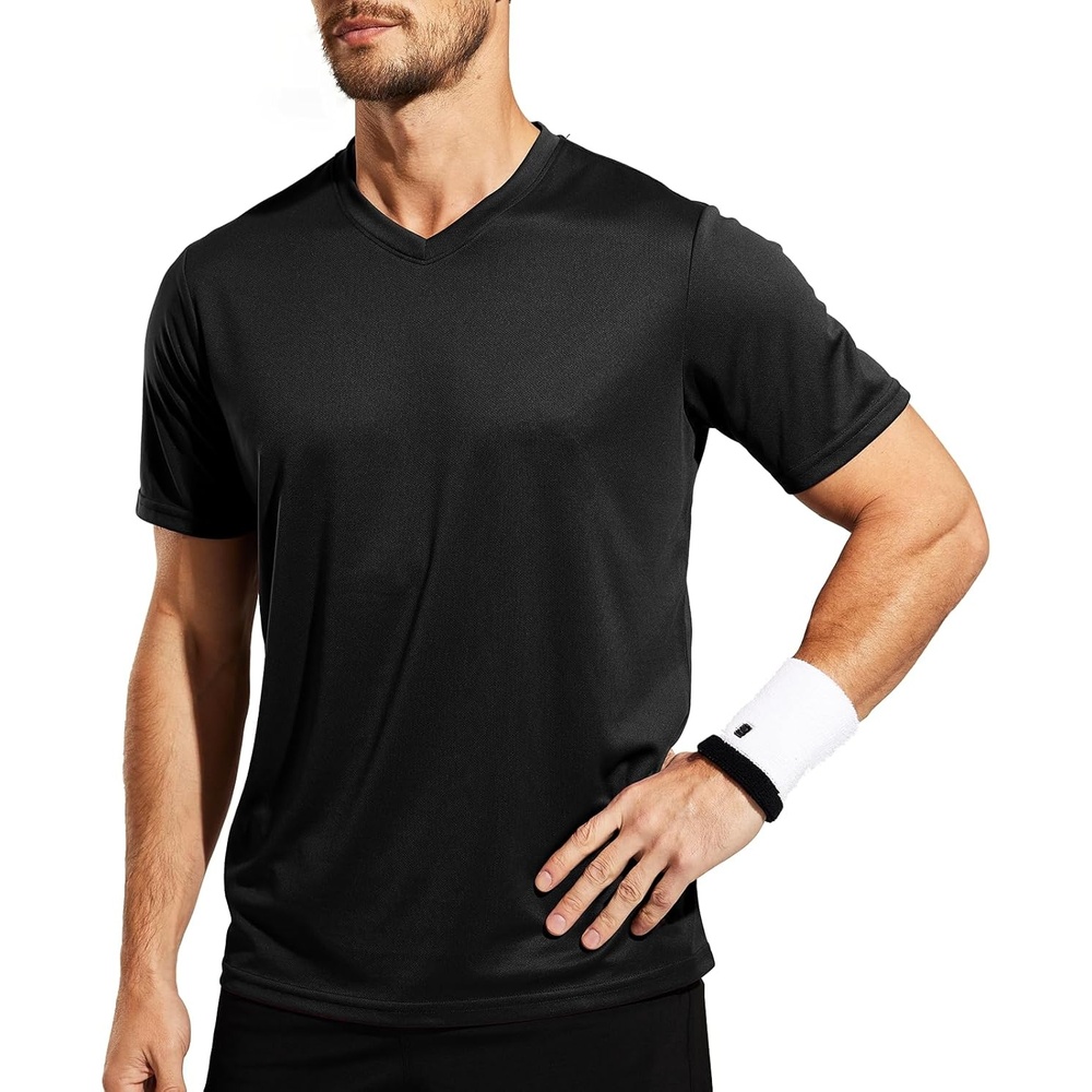 image:imageMIER Mens Quick Dry Workout Shirts Moisture Wicking Running Athletic Performance TShirts Recycled Polyester Top TeeBlack V Neck