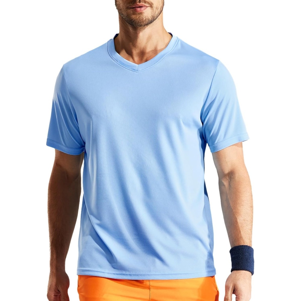 image:imageMIER Mens Quick Dry Workout Shirts Moisture Wicking Running Athletic Performance TShirts Recycled Polyester Top TeeBlue V Neck