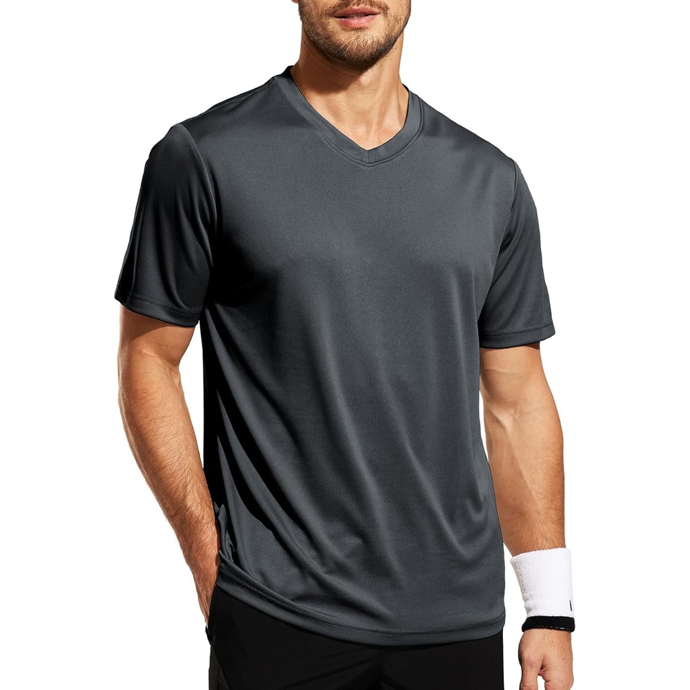 image:imageMIER Mens Quick Dry Workout Shirts Moisture Wicking Running Athletic Performance TShirts Recycled Polyester Top TeeGrey V Neck