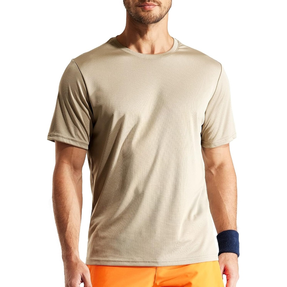 image:imageMIER Mens Quick Dry Workout Shirts Moisture Wicking Running Athletic Performance TShirts Recycled Polyester Top TeeKhaki Crewneck