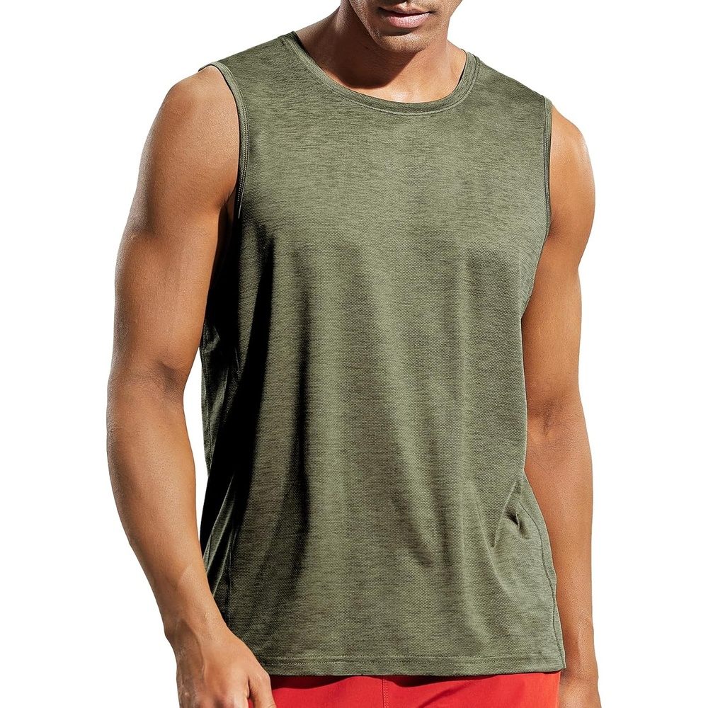 image:imageMIER Mens Sleeveless Tank Top Dry Fit Workout Muscle Tee Shirt for Running Athletic Gym Sports Training Moisture WickingHeather Army Green