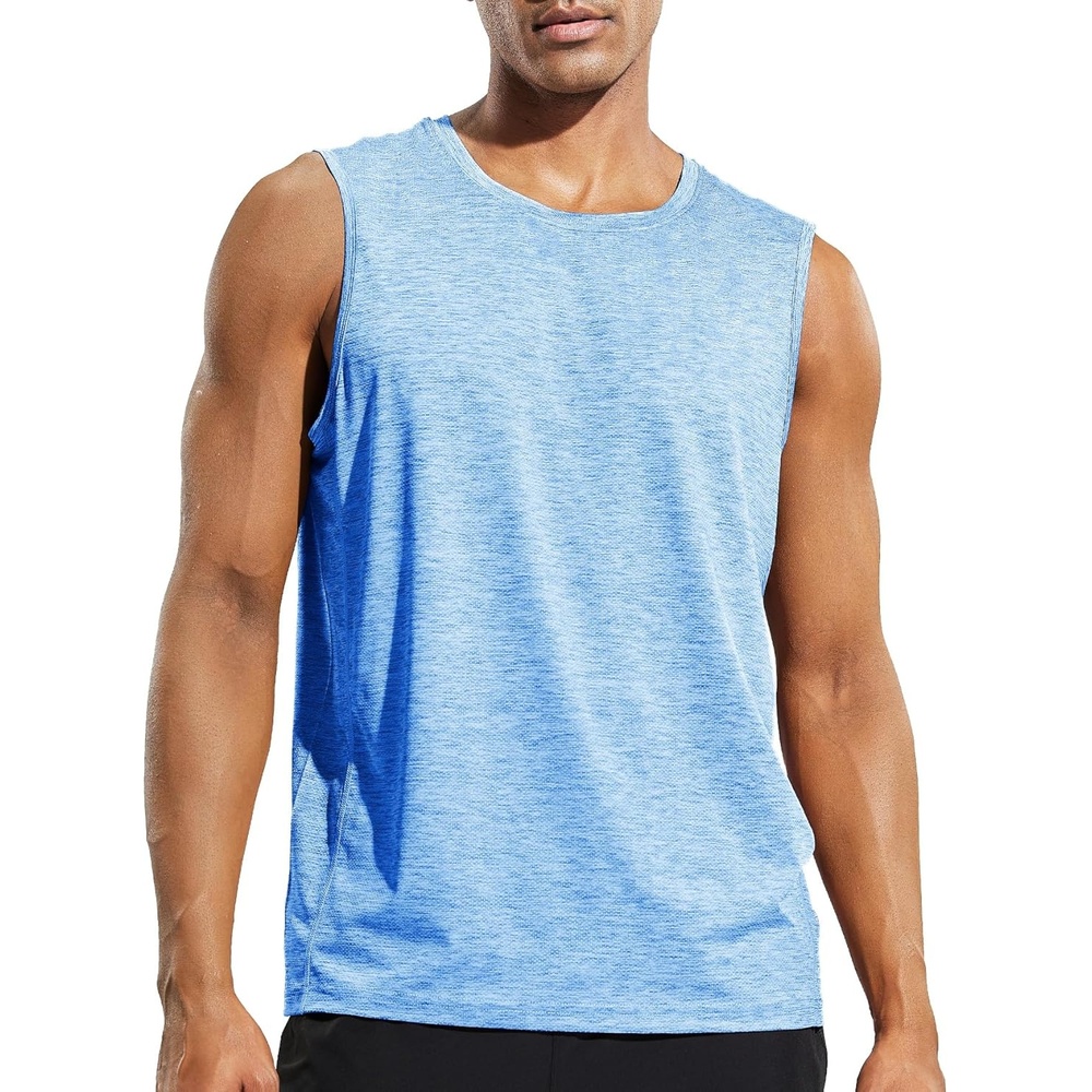 image:imageMIER Mens Sleeveless Tank Top Dry Fit Workout Muscle Tee Shirt for Running Athletic Gym Sports Training Moisture WickingHeather Blue