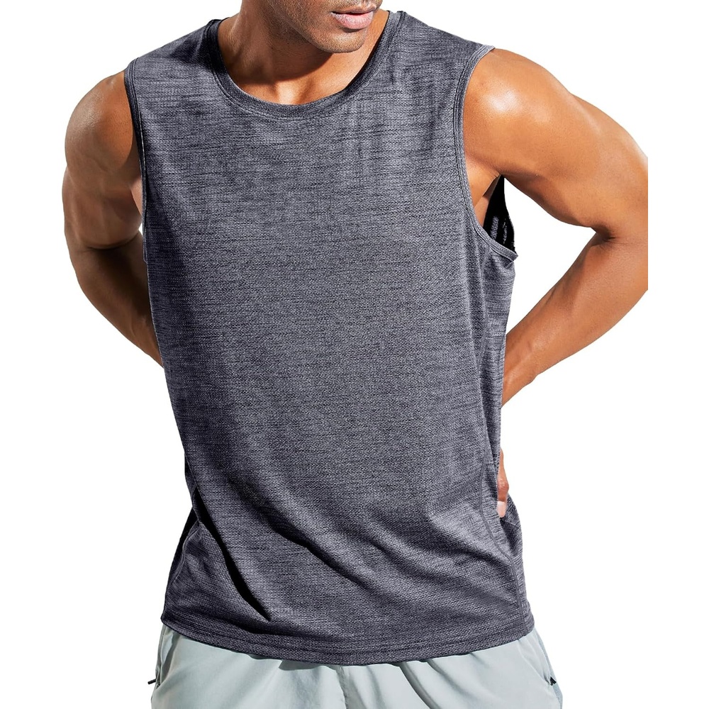 image:imageMIER Mens Sleeveless Tank Top Dry Fit Workout Muscle Tee Shirt for Running Athletic Gym Sports Training Moisture WickingHeather Dark Grey