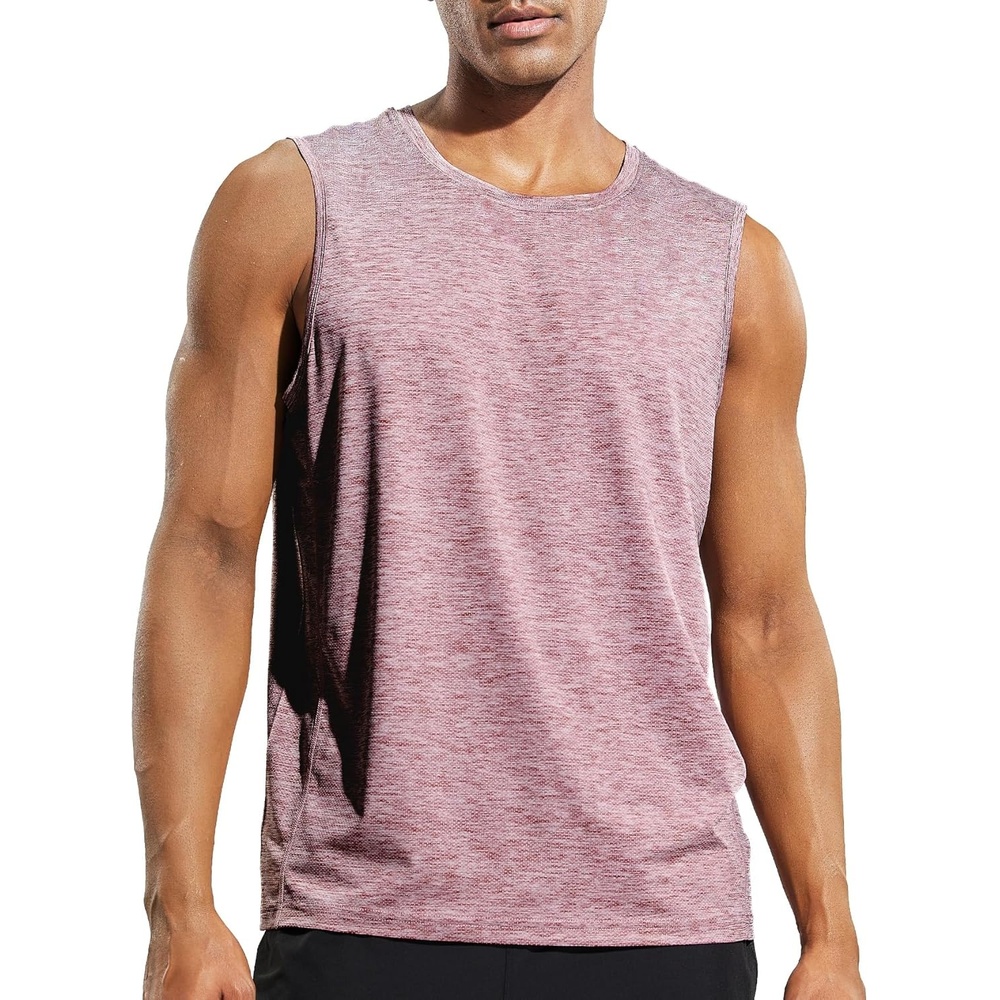 image:imageMIER Mens Sleeveless Tank Top Dry Fit Workout Muscle Tee Shirt for Running Athletic Gym Sports Training Moisture WickingHeather Dusty Pink