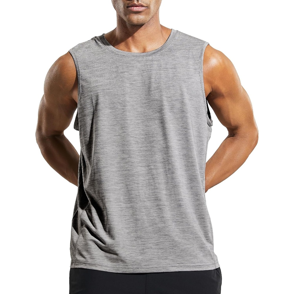 image:imageMIER Mens Sleeveless Tank Top Dry Fit Workout Muscle Tee Shirt for Running Athletic Gym Sports Training Moisture WickingHeather Light Grey