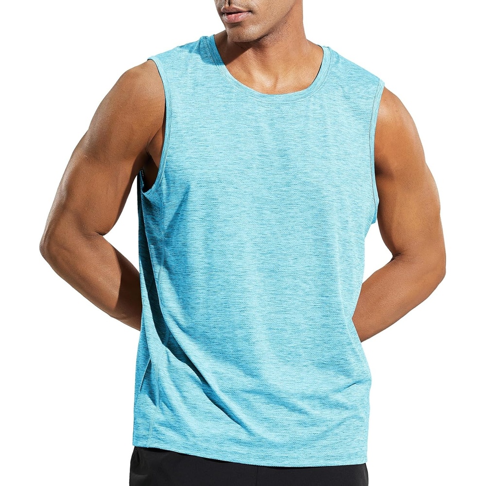 image:imageMIER Mens Sleeveless Tank Top Dry Fit Workout Muscle Tee Shirt for Running Athletic Gym Sports Training Moisture WickingHeather Sky Blue
