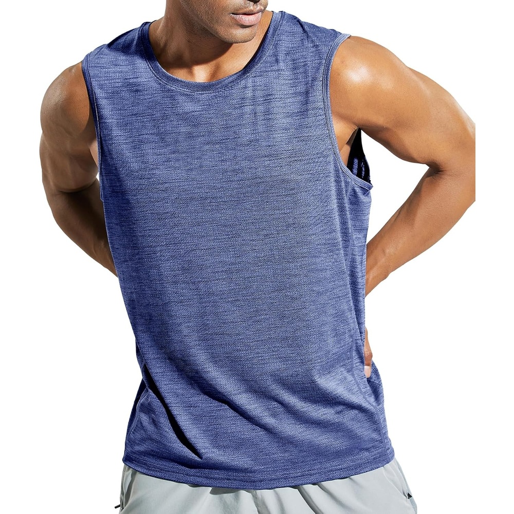 image:imageMIER Mens Sleeveless Tank Top Dry Fit Workout Muscle Tee Shirt for Running Athletic Gym Sports Training Moisture WickingHeather Space Blue