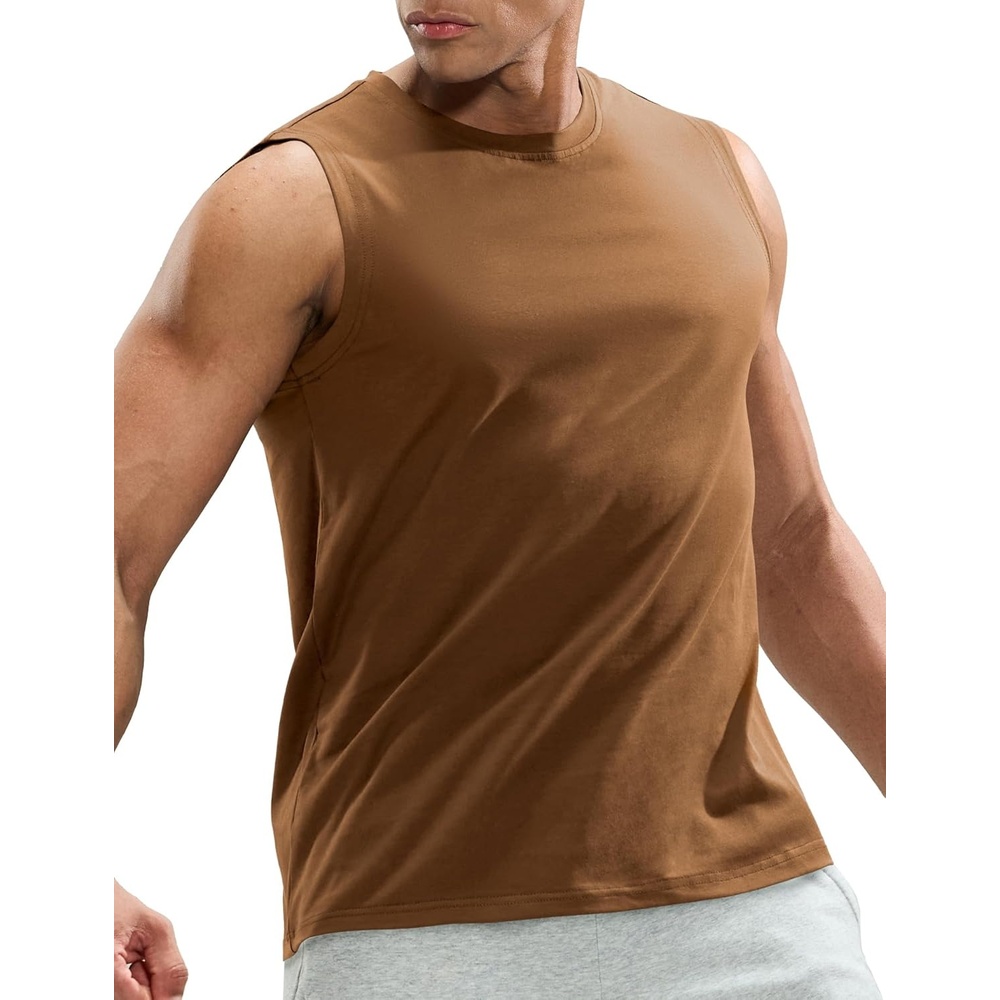 image:imageMIER Mens Tank Tops Cotton Sleeveless Muscle Shirts for Workout Running Athletic Gym Lounge Casual BreathableBrown