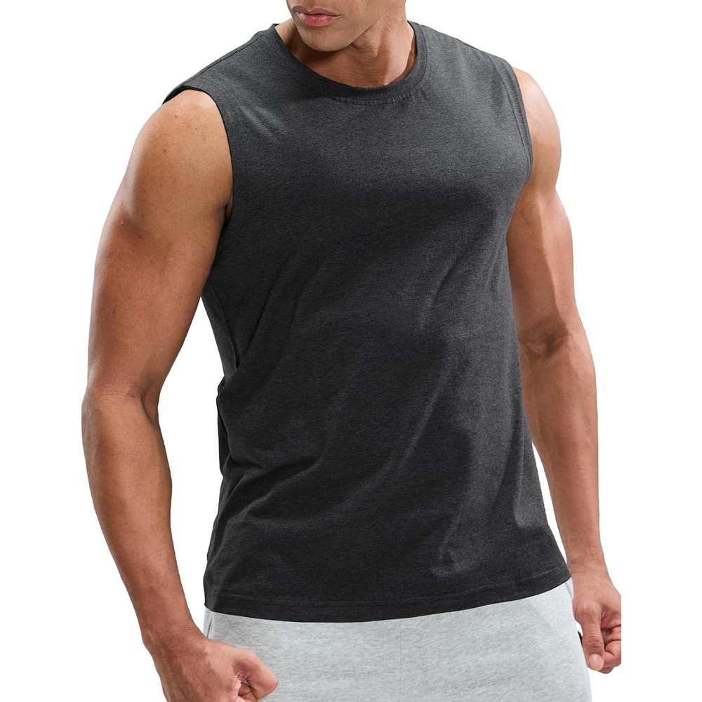image:imageMIER Mens Tank Tops Cotton Sleeveless Muscle Shirts for Workout Running Athletic Gym Lounge Casual BreathableHeather Dark Grey