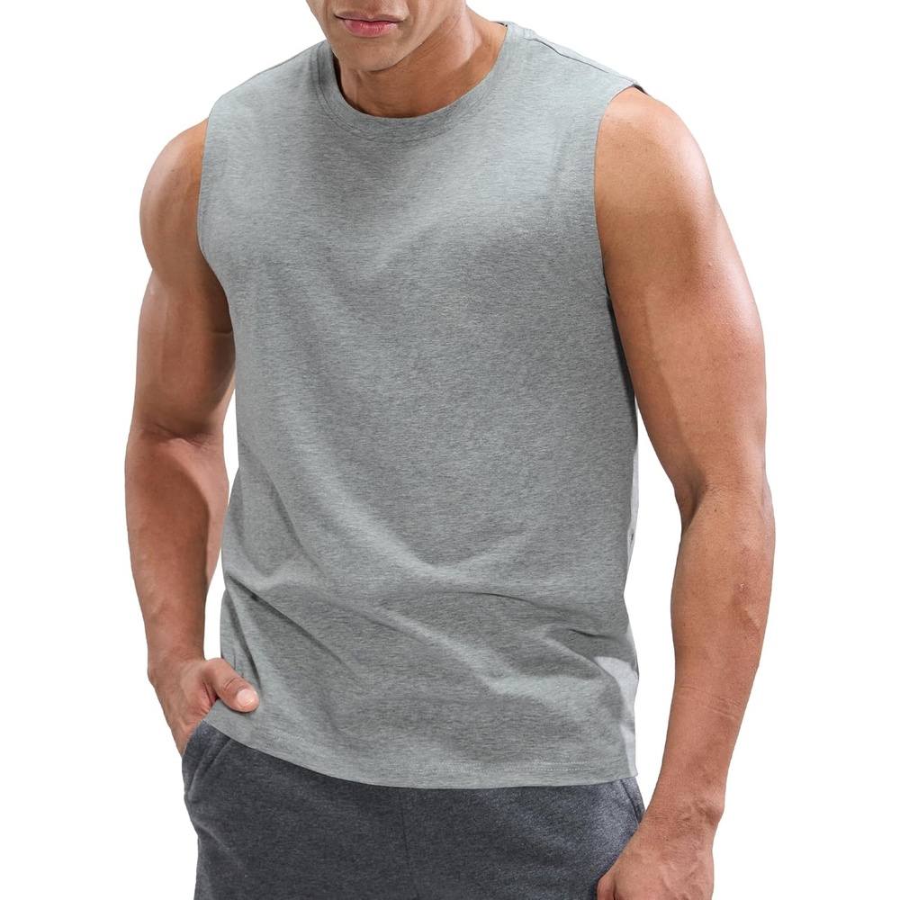 image:imageMIER Mens Tank Tops Cotton Sleeveless Muscle Shirts for Workout Running Athletic Gym Lounge Casual BreathableHeather Light Grey
