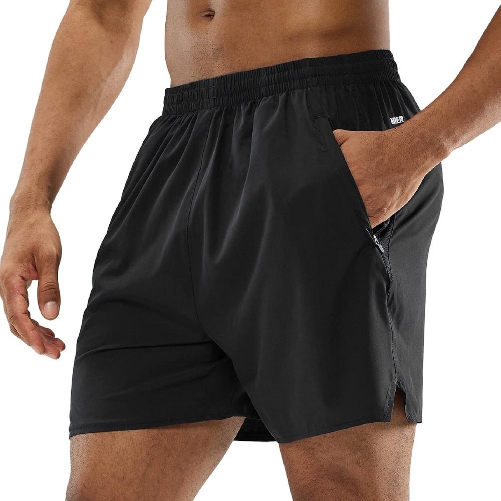 image:imageMIER Mens Workout Running Shorts Quick Dry Active 5 Inches Shorts with Pockets Lightweight BreathableBlack With Zipper