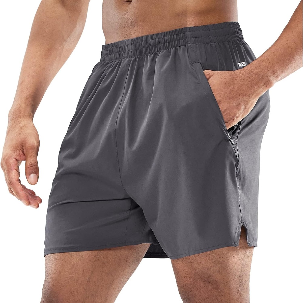 image:imageMIER Mens Workout Running Shorts Quick Dry Active 5 Inches Shorts with Pockets Lightweight BreathableDark Grey With Zipper