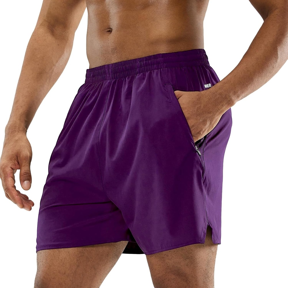 image:imageMIER Mens Workout Running Shorts Quick Dry Active 5 Inches Shorts with Pockets Lightweight BreathableDark Purple With Zipper