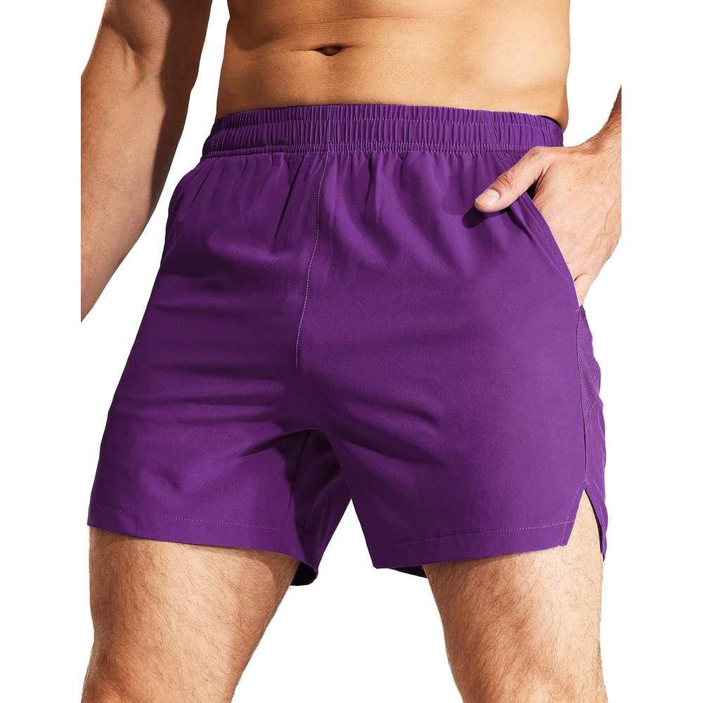 image:imageMIER Mens Workout Running Shorts Quick Dry Active 5 Inches Shorts with Pockets Lightweight BreathableDark Purple Without Zipper