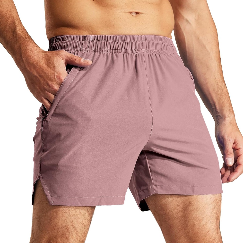 image:imageMIER Mens Workout Running Shorts Quick Dry Active 5 Inches Shorts with Pockets Lightweight BreathableDusty Pink With Zipper