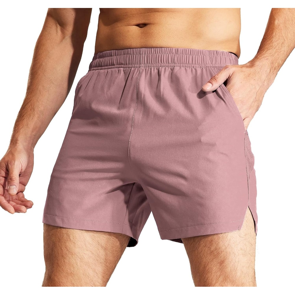 image:imageMIER Mens Workout Running Shorts Quick Dry Active 5 Inches Shorts with Pockets Lightweight BreathableDusty Pink Without Zipper