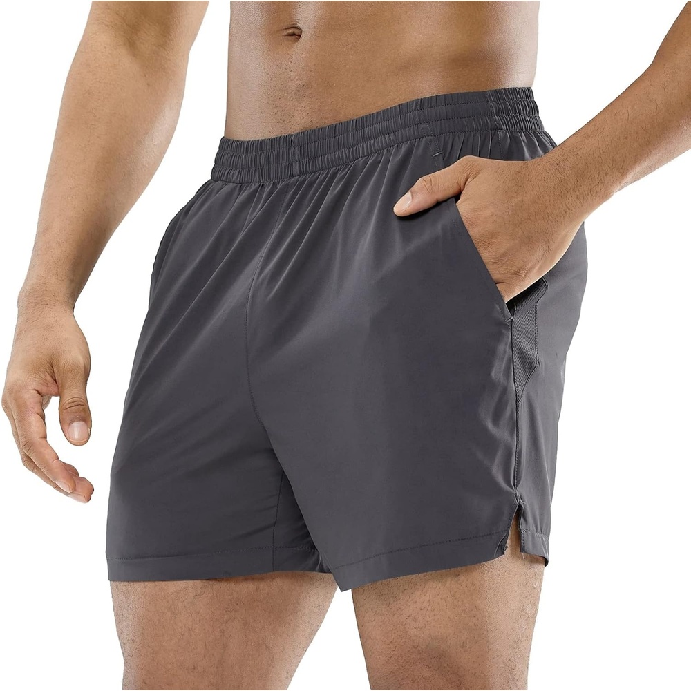 image:imageMIER Mens Workout Running Shorts Quick Dry Active 5 Inches Shorts with Pockets Lightweight BreathableGrey Without Zipper