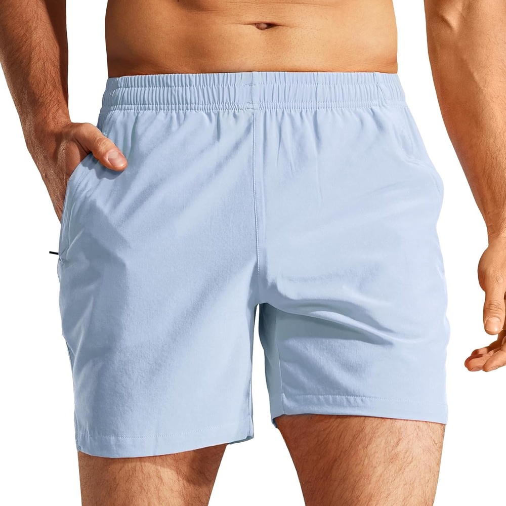image:imageMIER Mens Workout Running Shorts Quick Dry Active 5 Inches Shorts with Pockets Lightweight BreathableLight Blue With Zipper