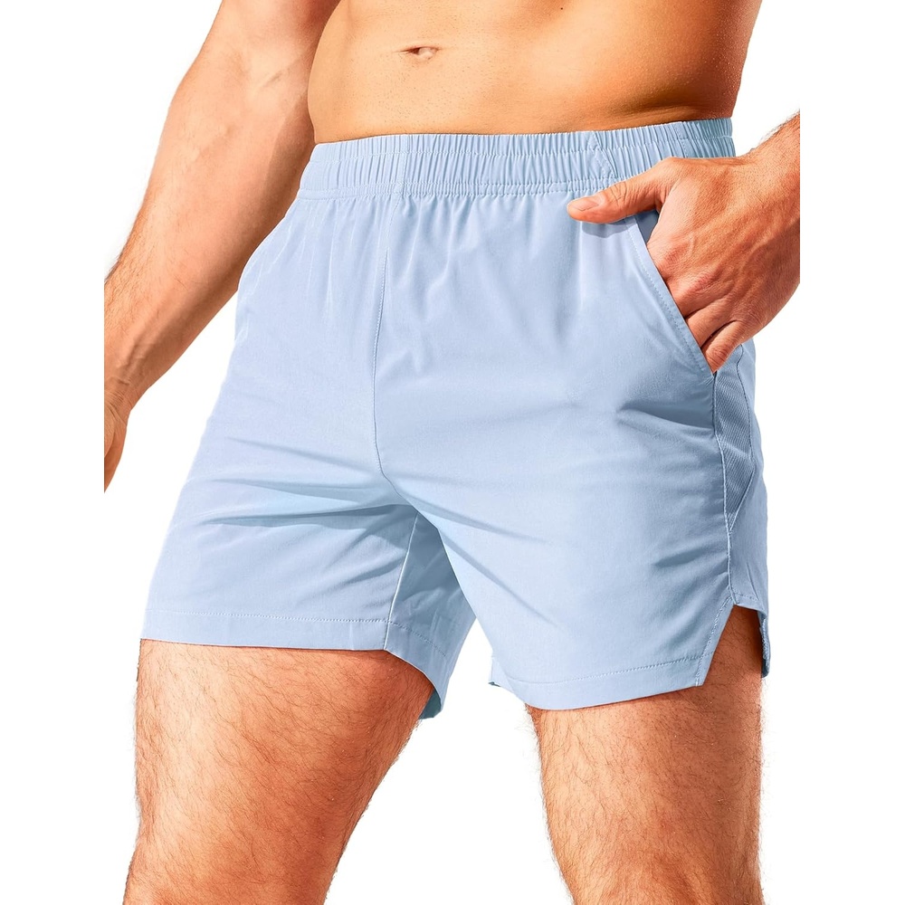 image:imageMIER Mens Workout Running Shorts Quick Dry Active 5 Inches Shorts with Pockets Lightweight BreathableLight Blue Without Zipper