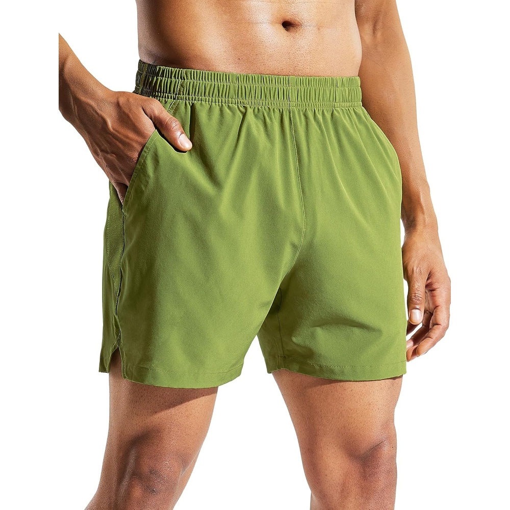 image:imageMIER Mens Workout Running Shorts Quick Dry Active 5 Inches Shorts with Pockets Lightweight BreathableMoss Green Without Zipper