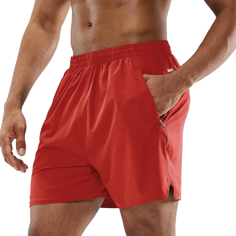 image:imageMIER Mens Workout Running Shorts Quick Dry Active 5 Inches Shorts with Pockets Lightweight BreathableRed With Zipper