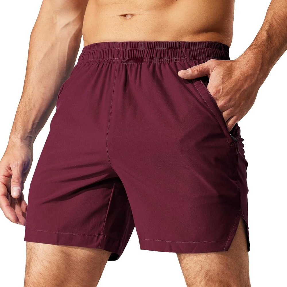 image:imageMIER Mens Workout Running Shorts Quick Dry Active 5 Inches Shorts with Pockets Lightweight BreathableWine With Zipper