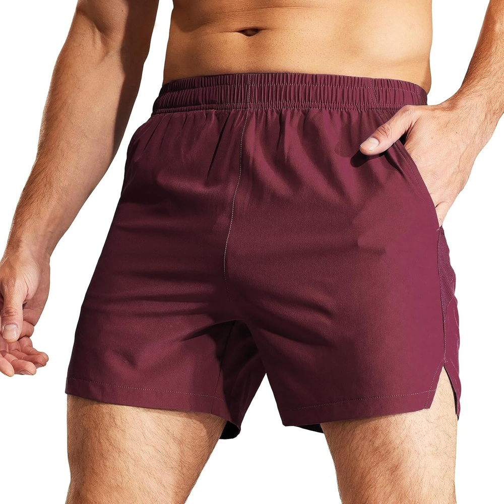image:imageMIER Mens Workout Running Shorts Quick Dry Active 5 Inches Shorts with Pockets Lightweight BreathableWine Without Zipper