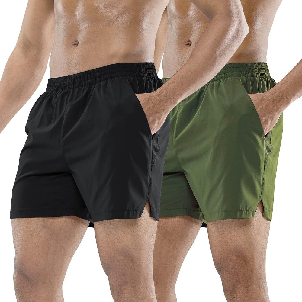 image:imageMIER Mens Workout Running Shorts Quick Dry Active 5 Inches Shorts with Pockets Lightweight BreathableY Black Army Green Without Zipper