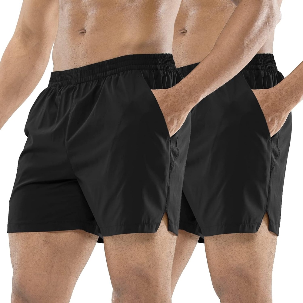 image:imageMIER Mens Workout Running Shorts Quick Dry Active 5 Inches Shorts with Pockets Lightweight BreathableY Black Black Without Zipper