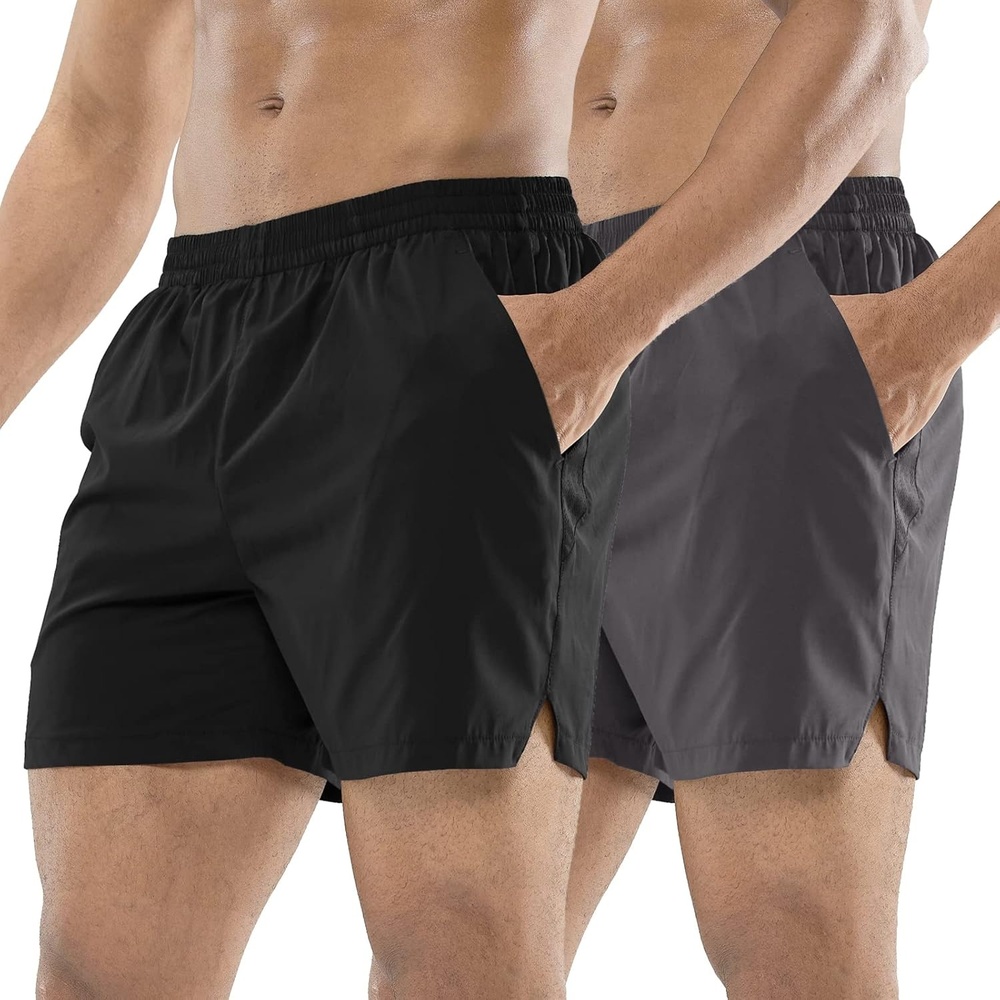image:imageMIER Mens Workout Running Shorts Quick Dry Active 5 Inches Shorts with Pockets Lightweight BreathableY Black Grey Without Zipper