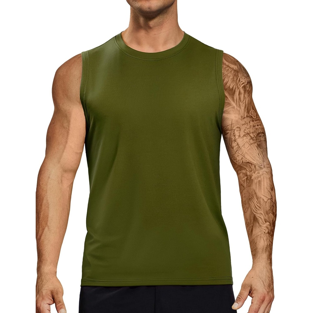 image:imageMIER Mens Workout Tank Tops Quick Dry Sleeveless UPF 50 Muscle Tee Shirts for Athletic Gym Running Swim Beach TrainingArmy Green