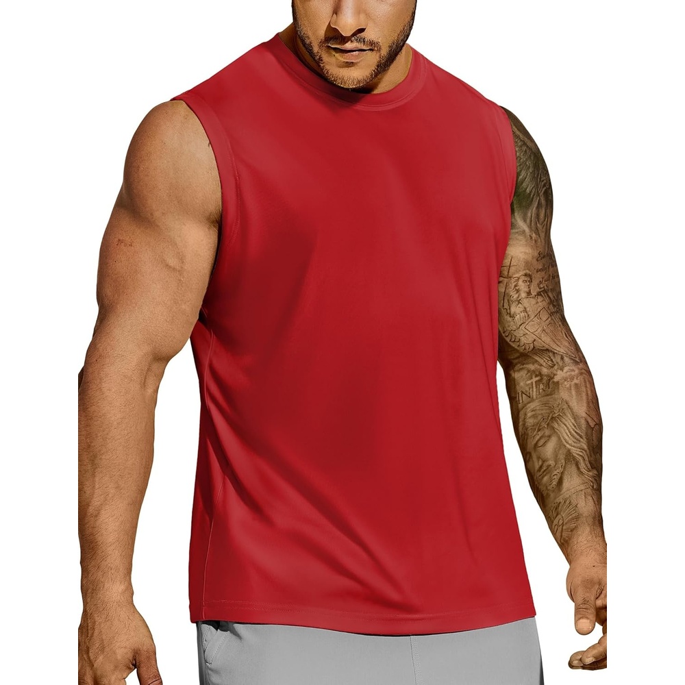 image:imageMIER Mens Workout Tank Tops Quick Dry Sleeveless UPF 50 Muscle Tee Shirts for Athletic Gym Running Swim Beach TrainingRed