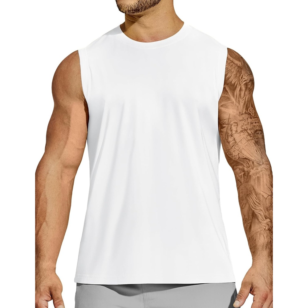 image:imageMIER Mens Workout Tank Tops Quick Dry Sleeveless UPF 50 Muscle Tee Shirts for Athletic Gym Running Swim Beach TrainingWhite