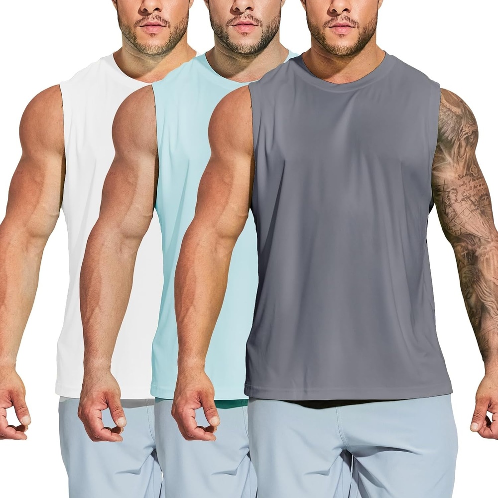 image:imageMIER Mens Workout Tank Tops UPF 50 Swim Shirts Quick Dry Running Sleeveless UV Protection Muscle TeesDark GreyLight BlueWhite